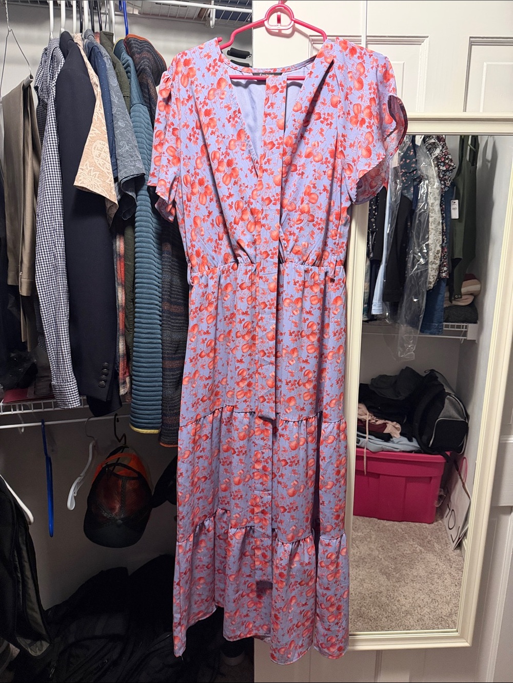 Lavender Maxi Dress with Coral Floral Print